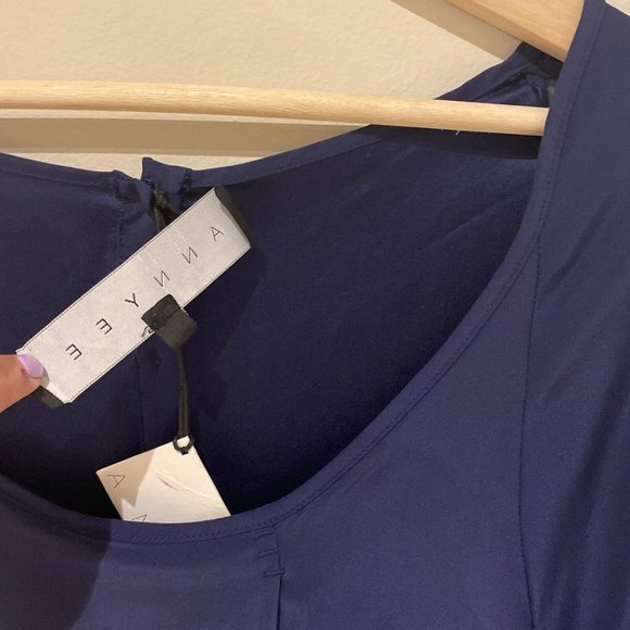 Annyee Navy Blue 100% Silk Blouse Tunic Back Buttons Size S/M - Picture 4 of 11